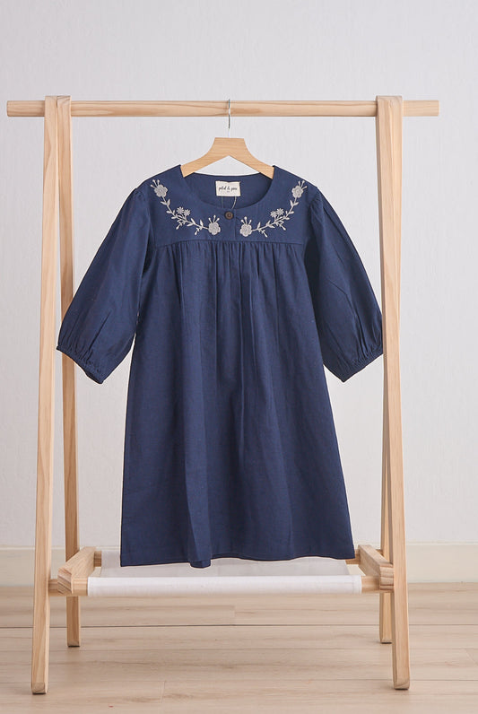 Navy floral embroidered dress