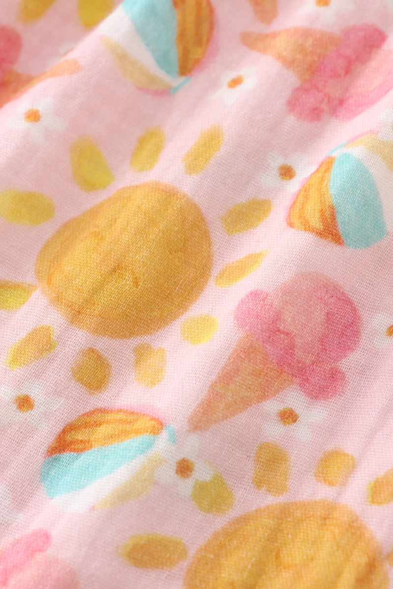 pink muslin sun ice cream smocked ruffle dress