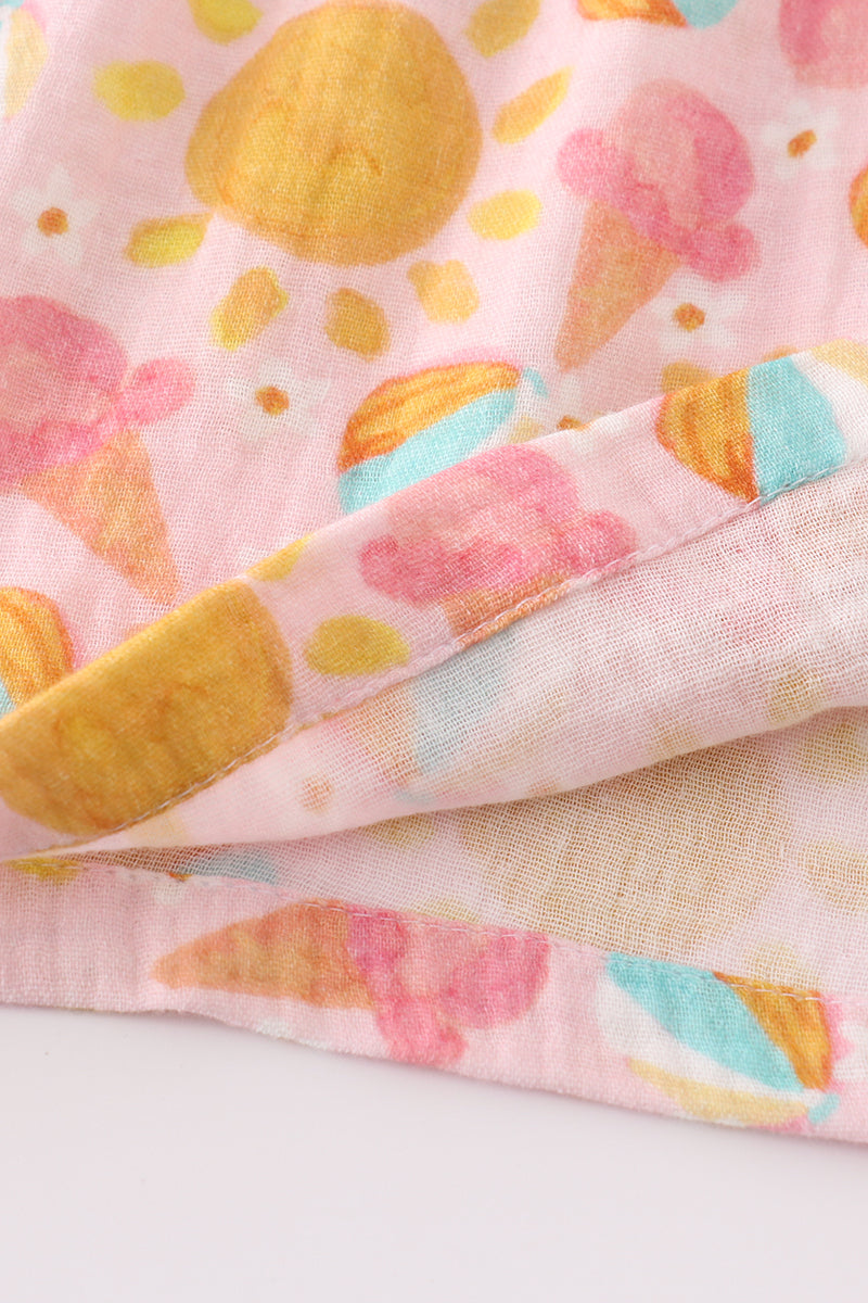 pink muslin sun ice cream smocked ruffle dress