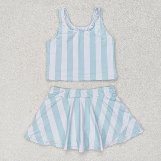Blue and white stripe athletic set