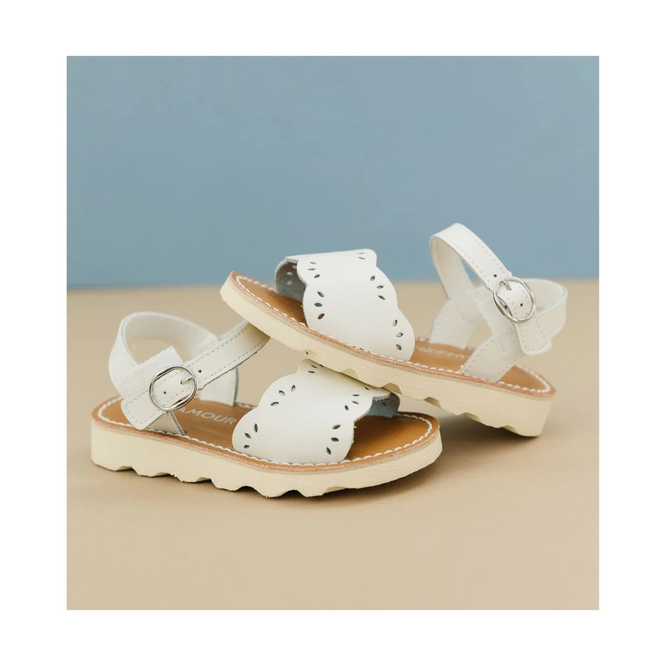 L'Amour -Ella Scalloped White Sandal