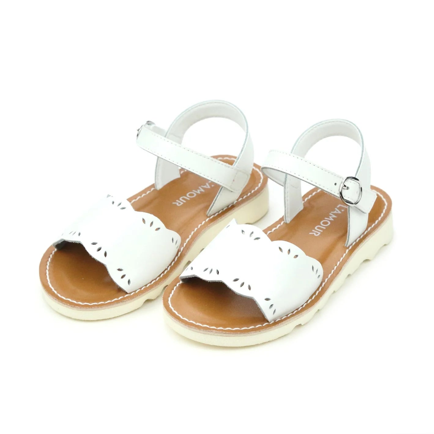 L'Amour -Ella Scalloped White Sandal