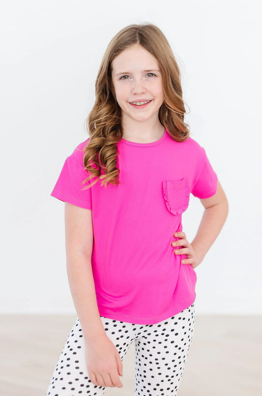 hot pink ruffle pocket tee