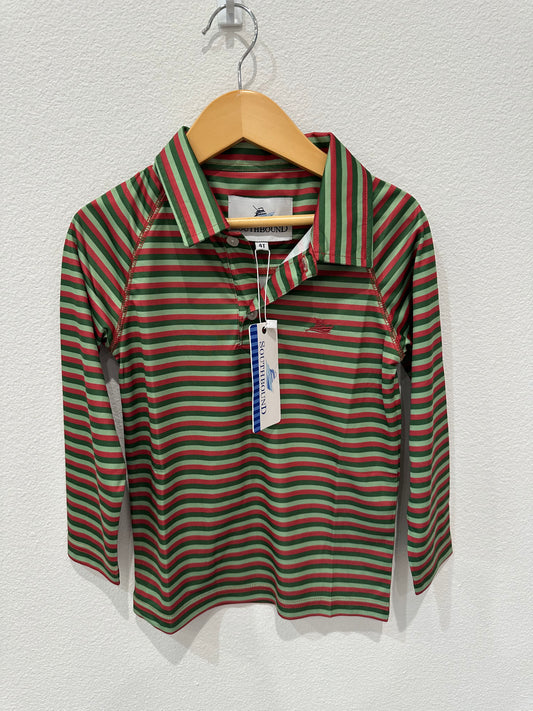 long sleeve red & green polo