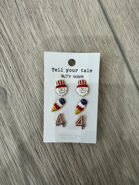 set of 3 fourth of july earrings