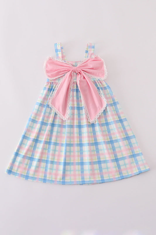 pink plaid bow dress