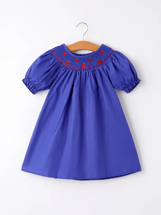 blue smocked apple dress