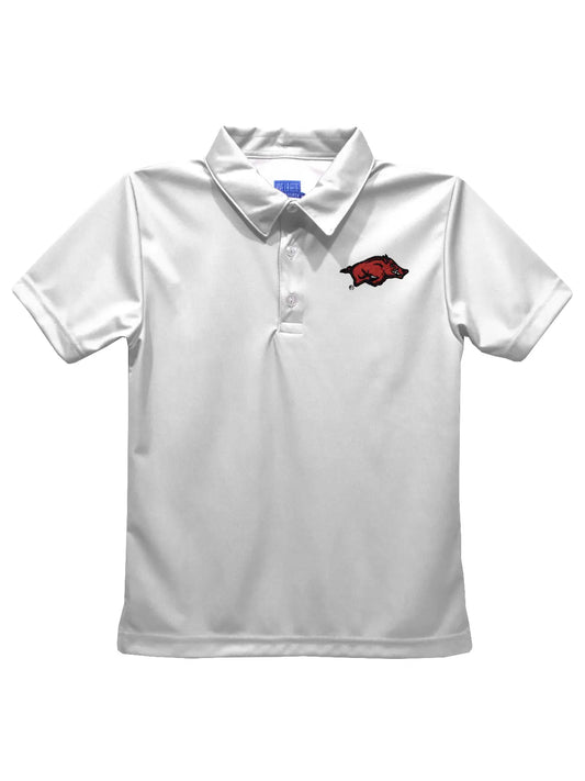 arkansas razorback white logo polo