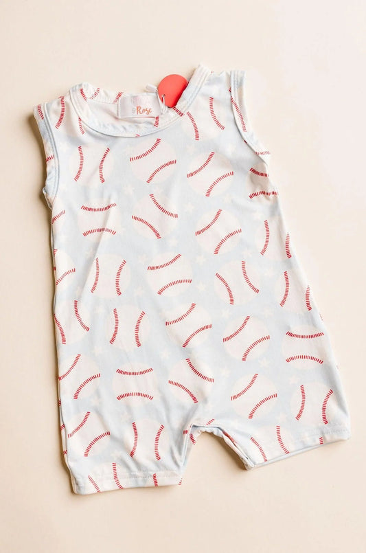 baseball shorty romper