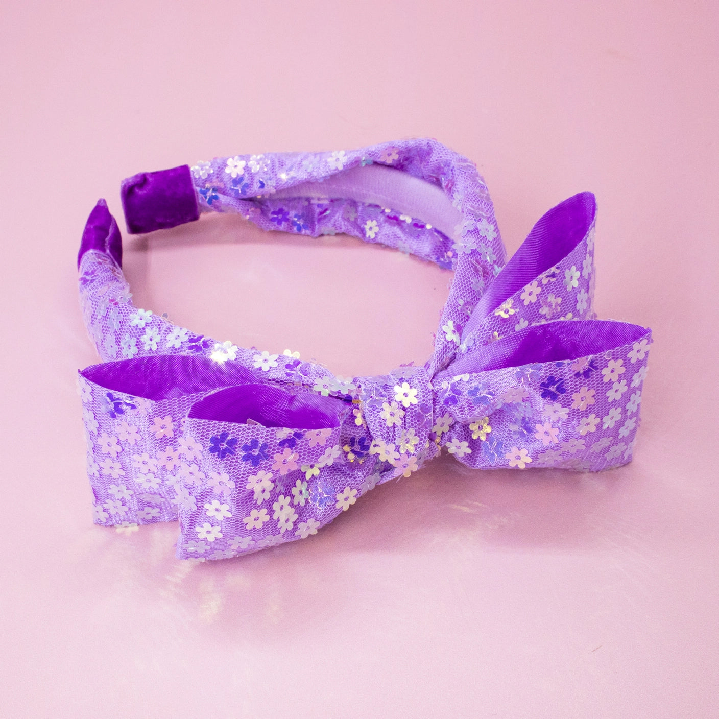 purple sequin bow headband