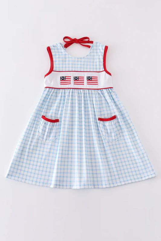 blue flag embroidery dress