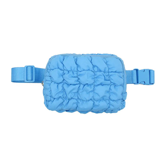 blue puffer belt bag