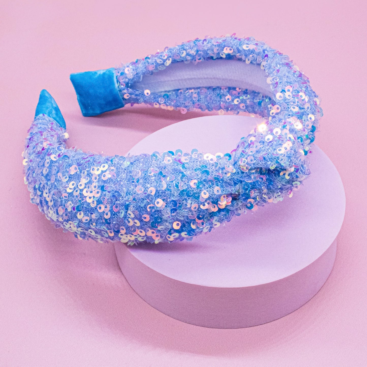 blue sparkly sequin headband