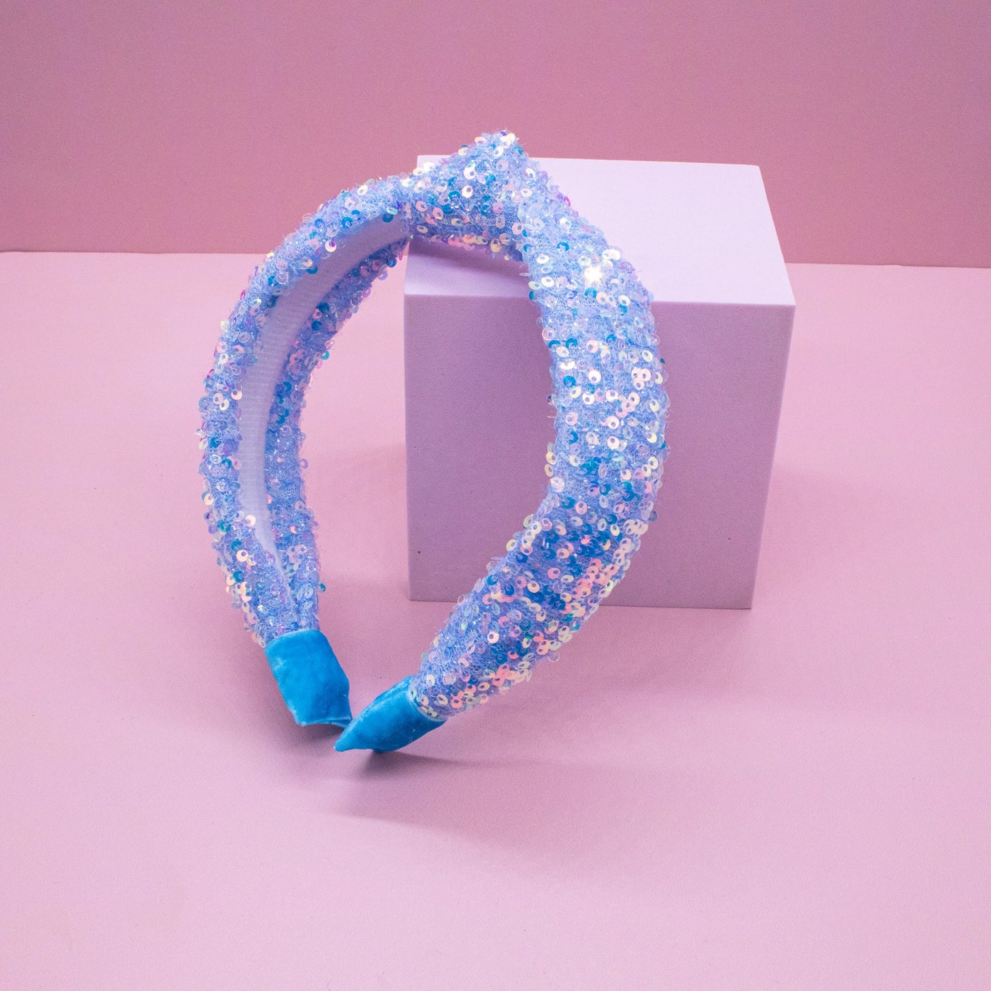 blue sparkly sequin headband