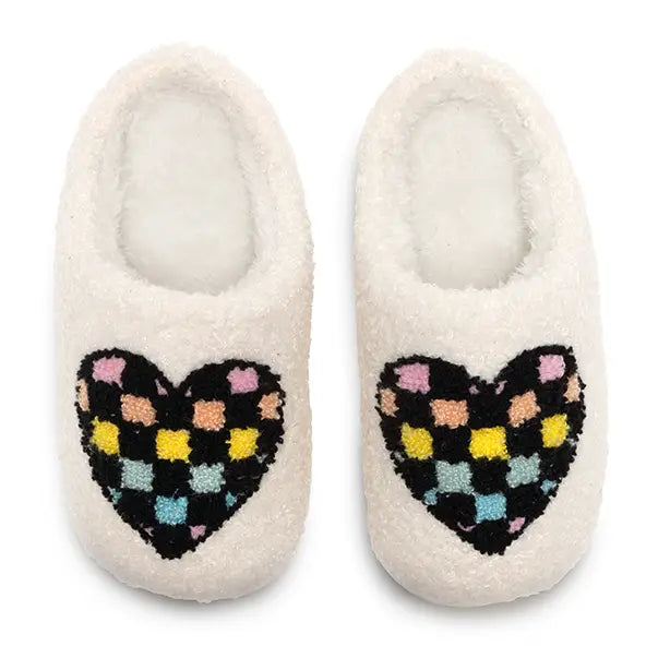 checkered heart slippers