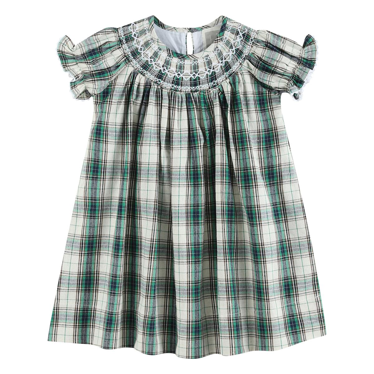 green plaid smocked dress