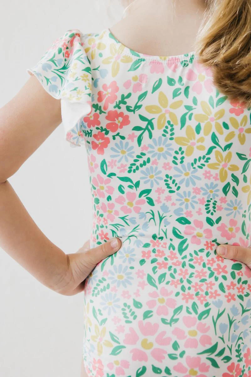 daffodils flutter sleeve leotard