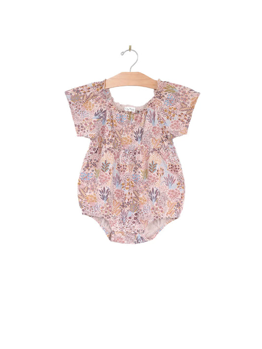 flutter sleeve romper -spring garden lilac