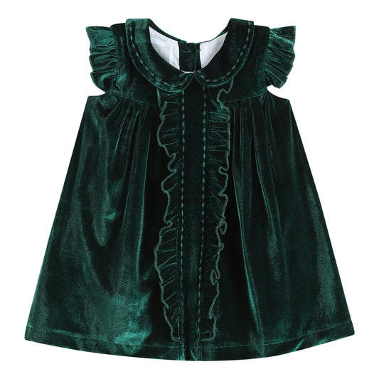 green velour flutter dress