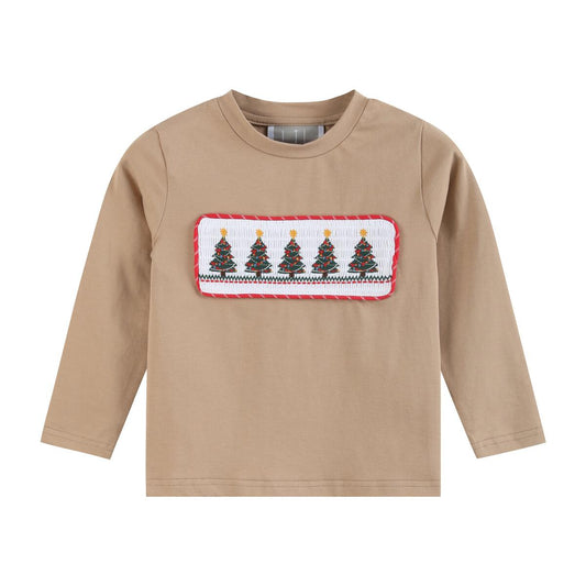 light brown christmas tree smocked shirt