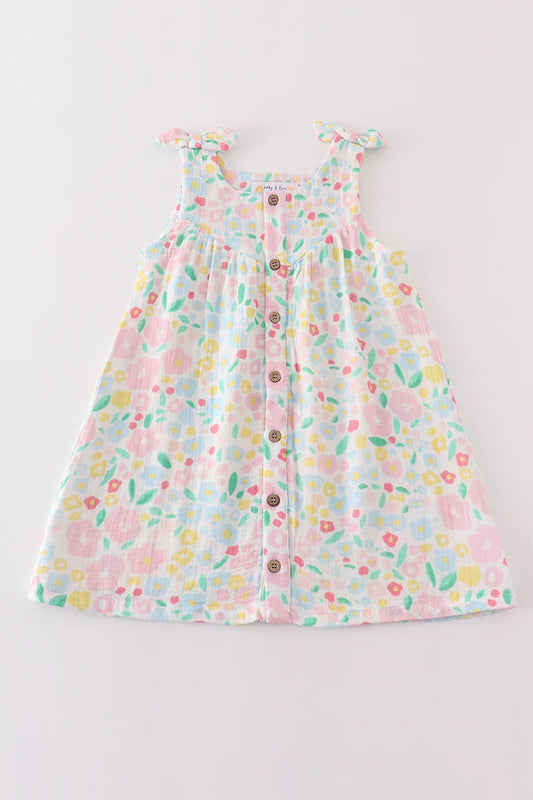 light bow floral muslin dress