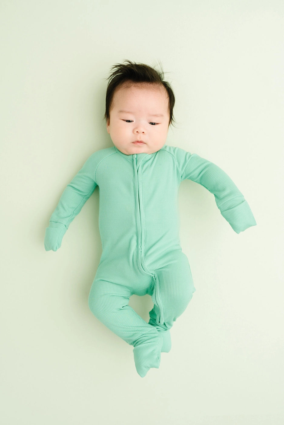 mint ribbed bamboo zipper pajamas