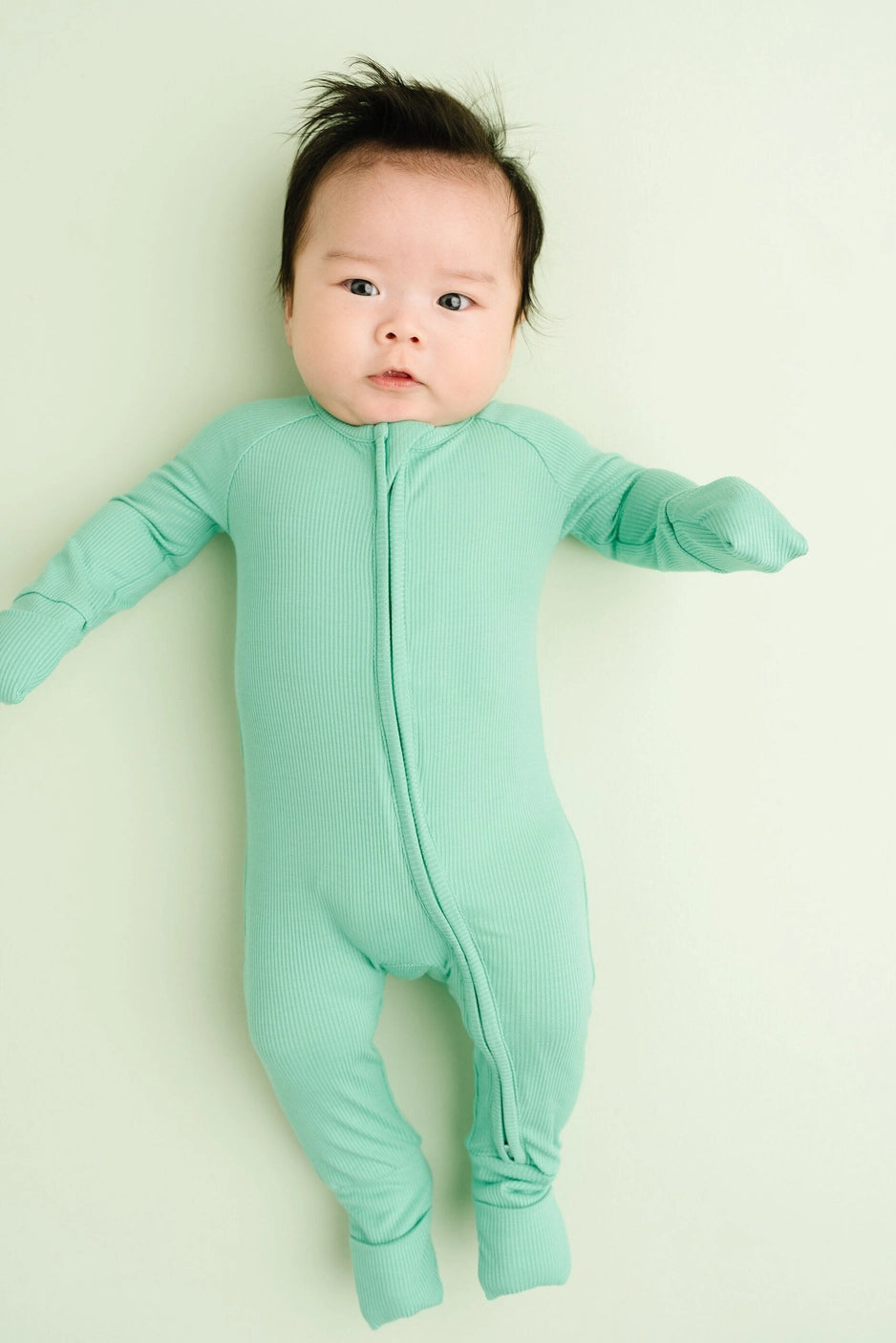 mint ribbed bamboo zipper pajamas