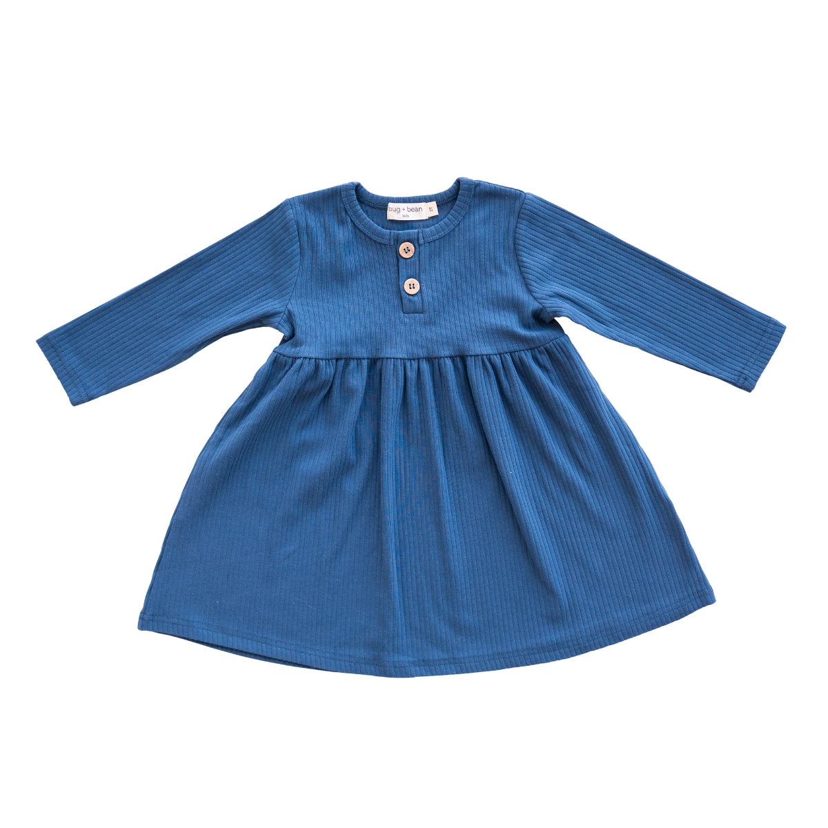 organic ribbed cotton dress- blue