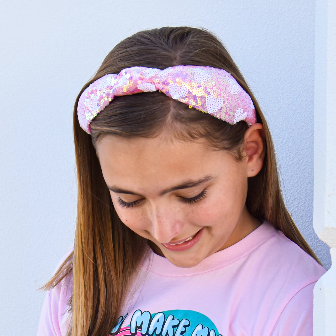 pink sequin heart valentine headband