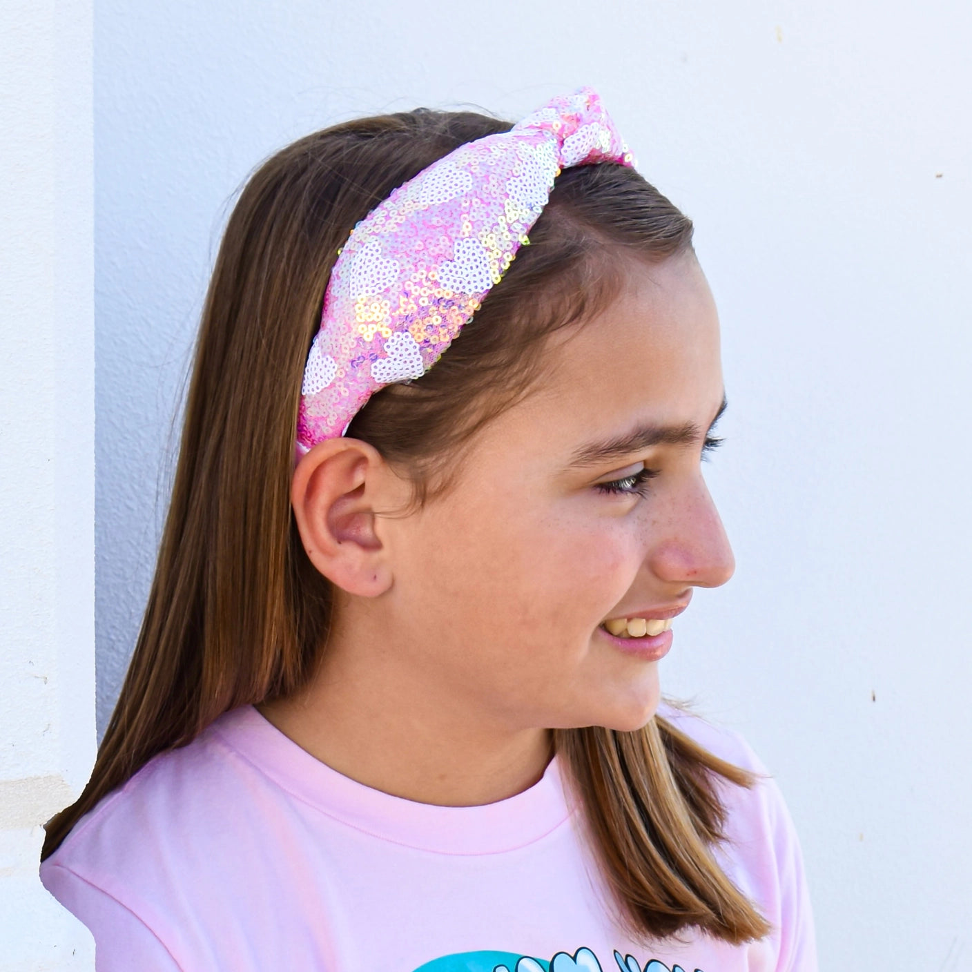 pink sequin heart valentine headband