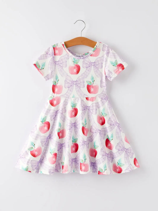 purple bow apple twirl dress