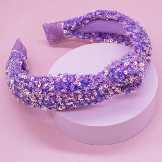 purple sequin knotted headband