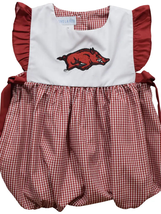 arkansas embroidered red gingham bubble