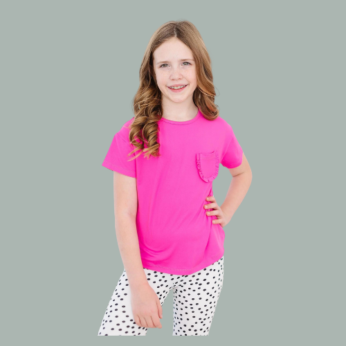 hot pink ruffle pocket tee