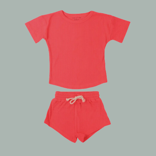 summer waffle toddler set- hot pink