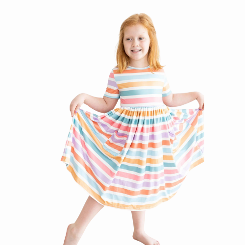 spring stripes pocket twirl dress