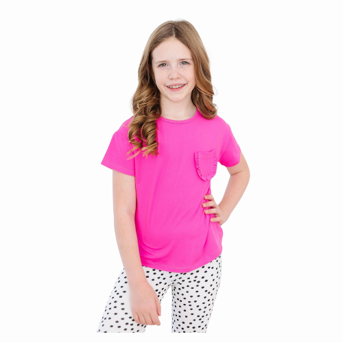 hot pink ruffle pocket tee