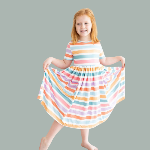 spring stripes pocket twirl dress