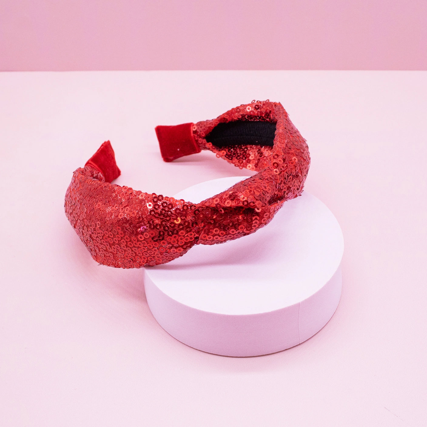 red sequin knot headband