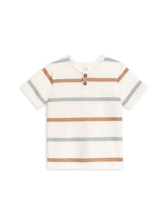 crew neck henley- rye stripe