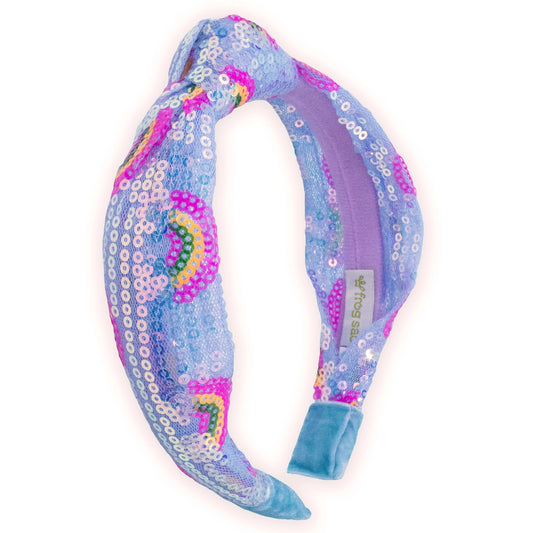 blue rainbow sequin headband