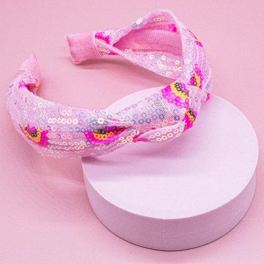 pink rainbow sequin headband