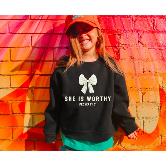 she is worthy sweatshirt