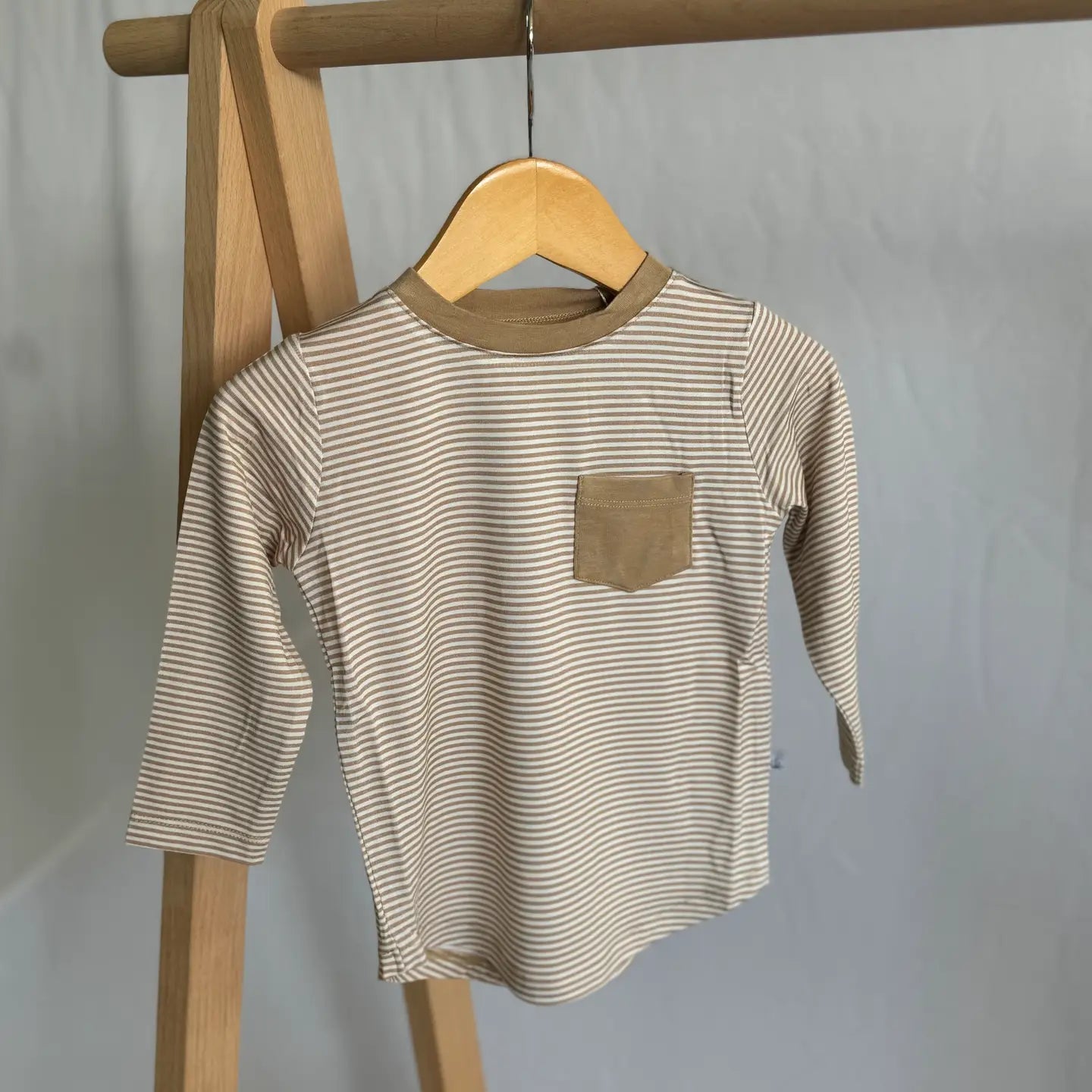 tan stripe pocket long sleeve tee