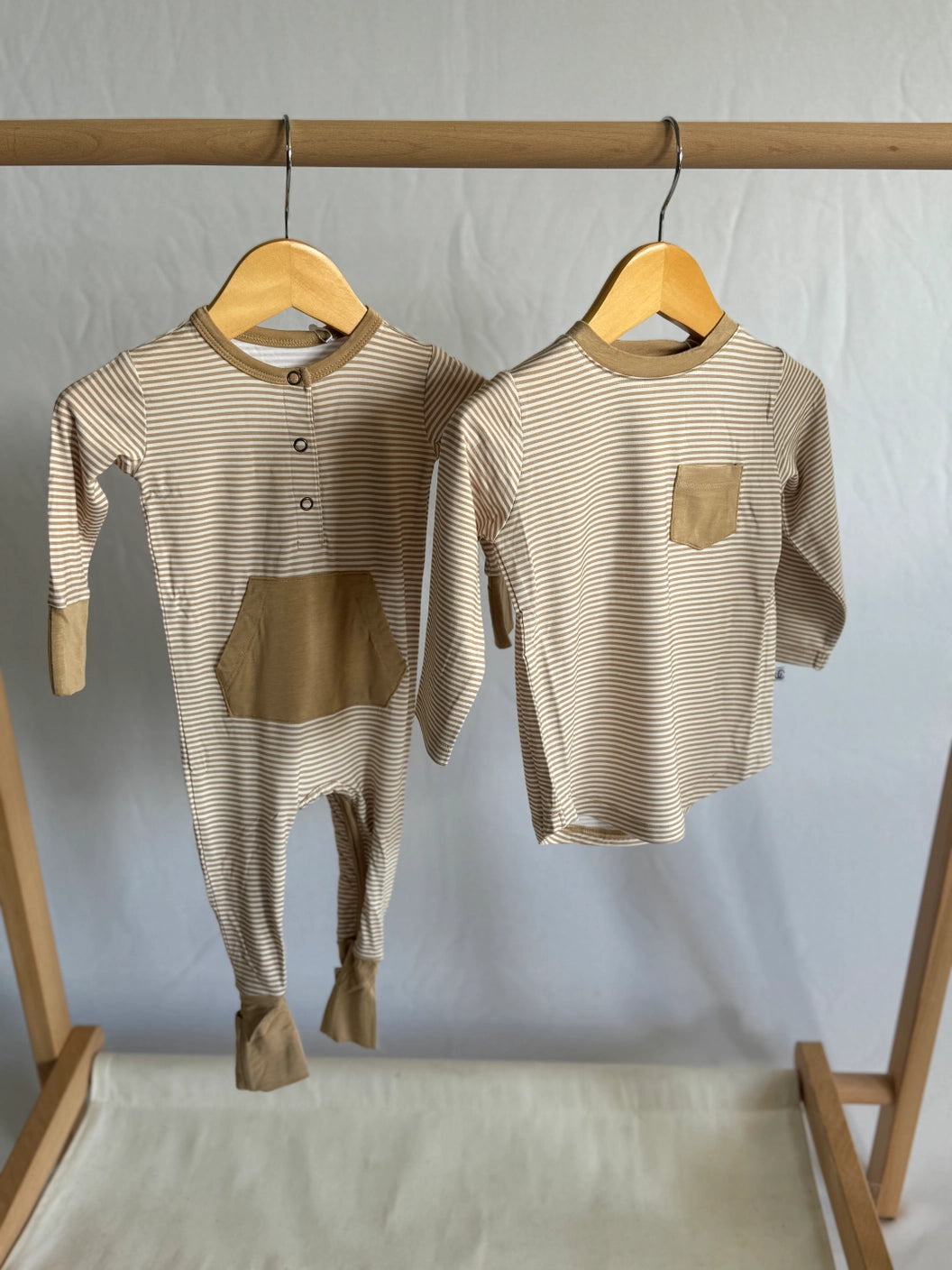 tan stripe pocket long sleeve tee