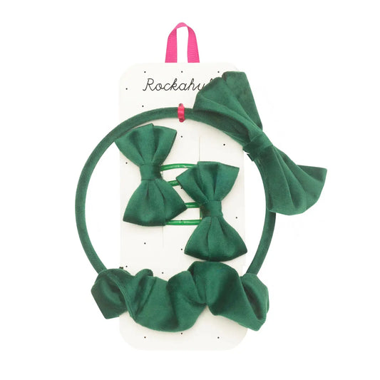 green velvet bow hair set