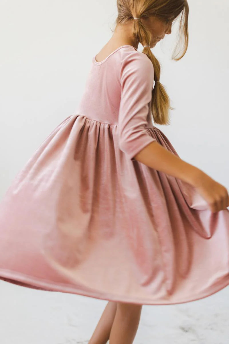 vintage pink velvet twirl dress